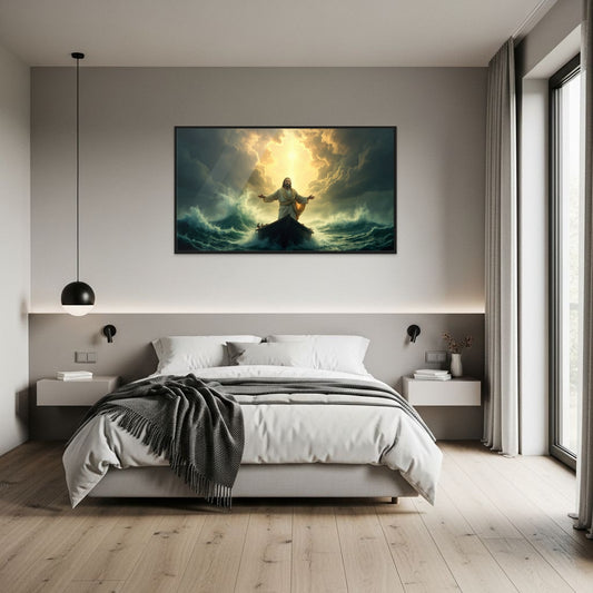 "Jesus beruhigt den Sturm" 3D Kristallporzellan Gerahmte Wandkunst